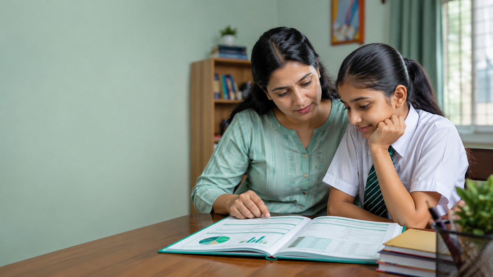 Indian school principal reviewing a holistic progress card report format aligned with NEP 2020