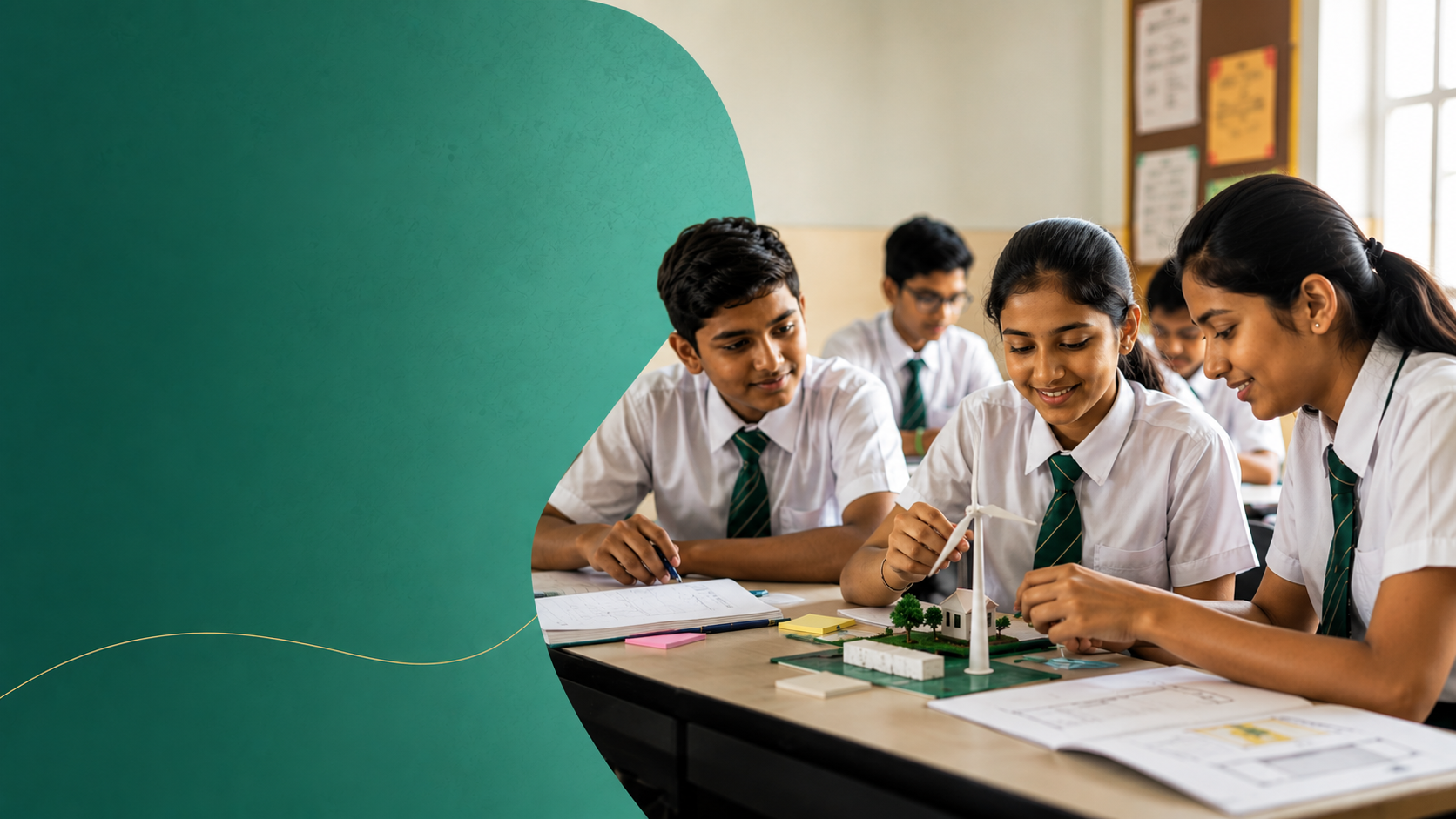 Holistic student development India: Indian classroom with academic and co-curricular activity together